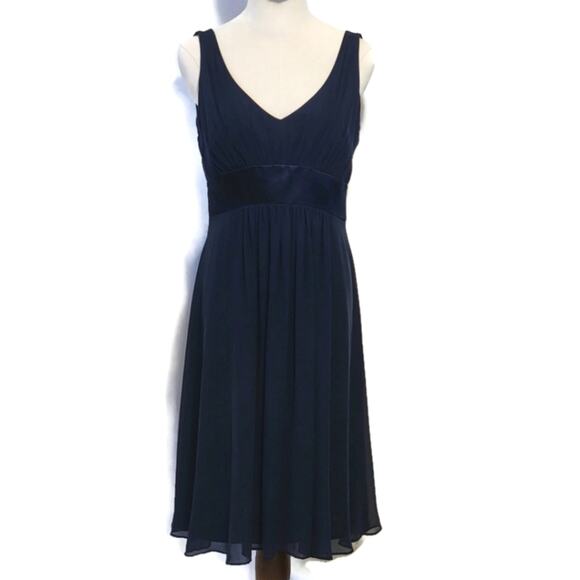 Ann Taylor Silk V Neck Midi Dress Blue Sleeveless Party Formal Holiday Size 6 - Picture 2 of 13